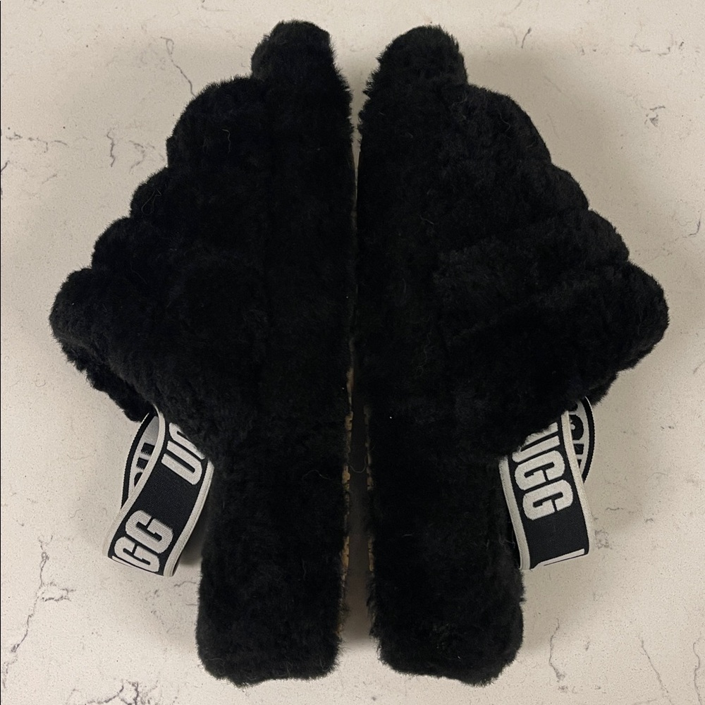 UGG Fluff Yeah Slide Women’s Size 7 Black Fluffy Slides - Picture 8 of 17
